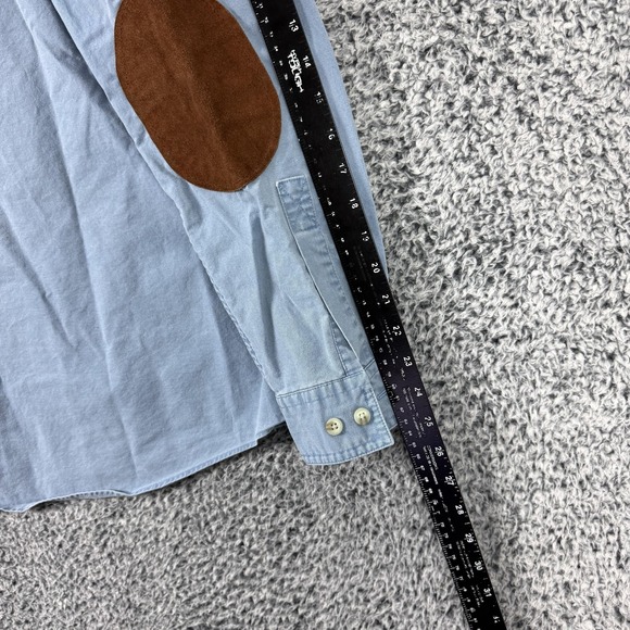 LL Bean Shirt Mens 2XL Blue Elbow Patch Button Front Workwear Outdoor Casual XXL - Picture 12 of 13